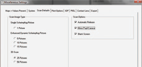 Figure 1: Recommended settings on the Pentacam