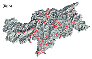 distribuzione geografica delle stazioni radio base per la telefonia mobile in Alto Adige